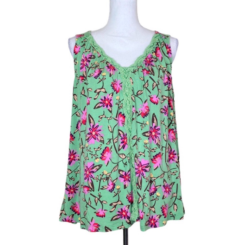 Matilda Jane Weekend Away Green Floral Print Flowy Swing Silhouette Tank Top - Picture 1 of 10